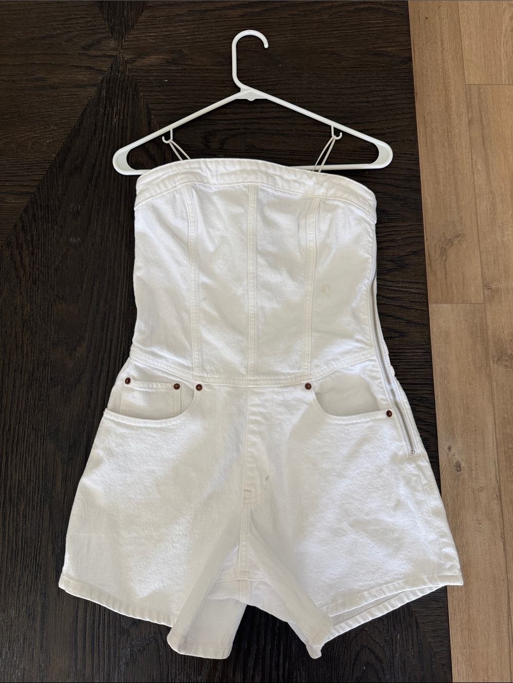 Abercrombie & Fitch White Strapless Denim Romper